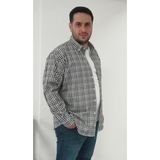 Tousus Büyük Beden Ekose Siyah Erkek Gömlek Uzun Kol Pamuklu Günlük Stil - 3XL