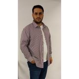 Tousus Büyük Beden Lacivert Bordo Çizgili Erkek Gömlek - 3XL