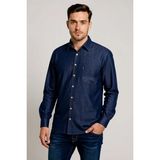 Tousus Büyük Beden Lacivert Kot Erkek Gömlek Regular Fit Günlük Stil Keten Efektli - 4XL