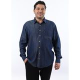 Tousus Büyük Beden Lacivert Kot Erkek Gömlek Regular Fit Günlük Stil Keten Efektli - 4XL
