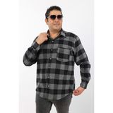 Tousus Büyük Beden Siyah-Antrasit Ekose Polar Oduncu Erkek Gömlek Regular Kesim Kış Stili (BTL-7116-TSS) - 6XL - Siyah - Antrasit