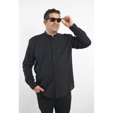 Tousus Büyük Beden Siyah Keten Hakim Yaka Erkek Gömlek (BTL-7204-TSS) - 7XL