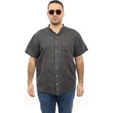 Tousus Erkek Büyük Beden Antrasit Renk Yaprak Desenli Keten Hakim Yaka Cepli Kısa Kol Gömlek KK-8004-TSS - 5XL