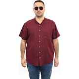 Tousus Erkek Büyük Beden Bordo Renk Yaprak Desenli Keten Hakim Yaka Cepli Kısa Kol Gömlek KK-8005-TSS - 3XL