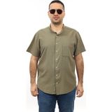 Tousus Erkek Büyük Beden Haki Renk Pamuk Hakim Yaka Cepli Kısa Kol Gömlek KK-8013-TSS - 5XL