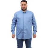 Tousus Erkek Büyük Beden Indigo Pamuk Düğmeli Yaka Cepli Uzun Kol Gömlek (8065) - 3XL - İndigo