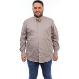 Tousus Erkek Büyük Beden Vizon Pamuk Düğmeli Yaka Cepli Uzun Kol Gömlek 12010 - 3XL