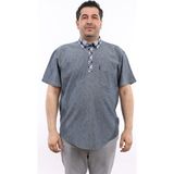 Tousus Erkek Büyük Beden Yarım Patlı Gri Likralı Oxford Pamuk Düğmeli Yaka Cepli Kısa Kol Gömlek Kk-8029-Tss - 4XL
