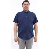 Tousus Erkek Büyük Beden Yarım Patlı Lacivert Indigo Oxford Pamuk Düğmeli Yaka Cepli Kısa Kol Gömlek Kk-8033-Tss - 5XL