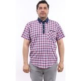 Tousus Erkek Büyük Beden Yarım Patlı Lacivert-Kiremit Ekose Likralı Pamuk Düğmeli Yaka Cepli Kısa Kol Gömlek Kk-8042-Tss - Lacivert - Kiremit - 3XL