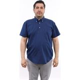 Tousus Erkek Büyük Beden Yarım Patlı Lacivert Kot Pamuk Düğmeli Yaka Cepli Kısa Kol Gömlek Kk-8031-Tss - 5XL