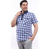 Tousus Erkek Büyük Beden Yarım Patlı Lacivert-Mavi Ekose Likralı Pamuk Düğmeli Yaka Cepli Kısa Kol Gömlek Kk-8040-Tss - Lacivert - Mavi - 3XL