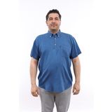TOUSUS Erkek Büyük Beden Yarım Patlı Mavi Kot Pamuk Düğmeli Yaka Cepli Kısa Kol Gömlek KK-8032-TSS
