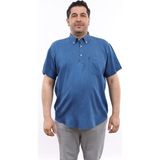 Tousus Erkek Büyük Beden Yarım Patlı Mavi Tencel Pamuk Düğmeli Yaka Cepli Kısa Kol Gömlek Kk-8032-Tss - 5XL