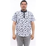 Tousus Erkek Büyük Beden Yarım Patlı Yaprak Desenli Açık Mavi Pamuk Düğmeli Yaka Cepli Kısa Kol Gömlek Kk-8037-Tss - 3XL