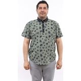 Tousus Erkek Büyük Beden Yarım Patlı Yaprak Desenli Haki Pamuk Düğmeli Yaka Cepli Kısa Kol Gömlek Kk-8034-Tss - 4XL