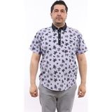 Tousus Erkek Büyük Beden Yarım Patlı Yaprak Desenli Taş Rengi Pamuk Düğmeli Yaka Cepli Kısa Kol Gömlek Kk-8036-Tss - 3XL