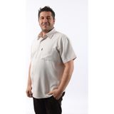 Tousus Kısa Kol Bej-Beyaz Petek Desenli Pamuklu Erkek Gömlek KK-8052-TSS - 6XL