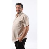 Tousus Kısa Kol Bej Keten Erkek Gömlek KK-8046-TSS - 3XL