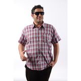 Tousus Kısa Kol Ekose Pamuklu Erkek Gömlek KK-8066-TSS - 5XL - Bordo