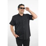 Tousus Kısa Kol Siyah Erkek Gömlek Hakim Yaka Regular Kesim Casual Stil KK-8080-TSS - 4XL