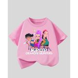 Touz Kpop Demon Hunters Kız Çocuk Unisex Oversize T-Shirt %11 Polyester Kısa Kol Pembe - 5 - 6 Yaş