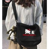 Touz Moda Hello Kitty Baskılı Siyah Postacı Çantası Su İtici Kadınlar İçin Ergonomik Tasarım 2 Gözlü