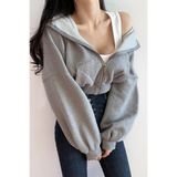 Touz Moda Streetwear Fermuarlı Uzun Kollu Beyaz Crop Hırka