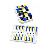 Tovo Craft Mini Boy Tavla 13x22 cm Seyahat Tavlası Geometrik Desenli Çanta Tipi – Sarı Mavi