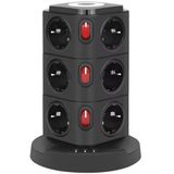 Tower Tipi Akım Korumalı Priz – 12 Prizli ve 4 USB Girişli, Bireysel Anahtarlı, Kısa Devre Koruma, Masa Üstü Dikey Tasarım – Ev ve Ofis İçin Düzenli Çözüm