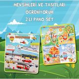 Tox 2 Set - 36 Parça Tox Mevsimler ve Taşıtları Öğreniyorum Keçe Cırtlı Duvar Panoları , Eğitici Oyuncak - Renkli