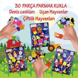 Tox 3 Set - 30 Parça Tox Deniz Canlıları, Çiftlik ve Uçan Hayvanlar Parmak Kukla T120 T121 T222 - Aksesuar