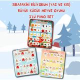 Tox 3 Set - 84 Parça Tox Büyük - Küçük Meyve, Sıradakini Biliyorum Yaz ve Kış Oyunu Keçe Cırtlı Duvar Panoları , Eğitici Oyuncak - Renkli