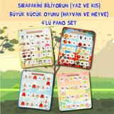 Tox 4 Set - 114 Parça Tox Sıradakini Biliyoum ( Yaz , Kış ) ve Büyük -Küçük Oyunu (Hayvan, Meyve) Keçe Cırtlı Duvar Panoları , Eğitici Oyuncak - Renkli