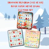 TOX TOYS 3 Set - 84 Parça Büyük - Küçük Meyve, Sıradakini Biliyorum Yaz ve Kış Oyunu Keçe Cırtlı Duvar Panoları, Eğitici Oyuncak