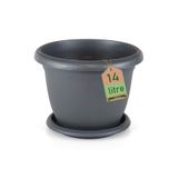 ToXA 14 litre Ø36x25 cm Yuvarlak Büyük Boy Mat Plastik Saksı Villa No8 Tabaklı Antrasit Gri