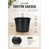 ToXA 15 Litre Üretim Saksısı (30cm) Tabaksız Drenaj Delikli Siyah Plastik Fide Fidan Çiçek Yetiştirme Saksısı