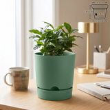 ToXA 1,8 Litre Begonya Saksı 15cm Mat Plastik Drenajlı Tabaklı Çiçek Saksısı - Yeşil - 1,8L