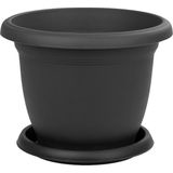 Toxa 2.5 Litre Tabaklı Mat Antrasit Gri Küçük Boy Yuvarlak Plastik Saksı Villa No4 Ø20,5X15CM - 2,5 Litre