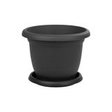 ToXA 2.5lt Ø20,5x15cm Tabaklı Mat Plastik Küçük Boy Yuvarlak Saksı Villa No4 Antrasit Gri