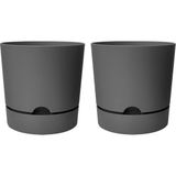 ToXA 2 Adet 3,3 Litre Begonya Saksı Seti 18cm Mat Plastik Drenajlı Tabaklı Çiçek Saksısı Set - Gri - 3,3L Set