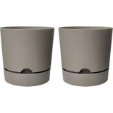 ToXA 2 Adet 5 Litre Begonya Saksı Seti 21cm Mat Plastik Drenajlı Tabaklı Çiçek Saksısı Set - Bej - 5L Set