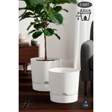 ToXA 2 Adet 9 Litre Begonya Saksı Seti 25cm Mat Plastik Drenajlı Tabaklı Çiçek Saksısı Set - Beyaz - 9L Set