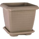 ToXA 25 Litre Tabaklı Kare Büyük Boy Plastik Bahçe Çiçek Saksısı Hisar Kale No3 - 25L Tabaklı - Mocha