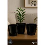 ToXA 3 Adet 1,9 Litre 15cm Kirli Beyaz Izgaralı Tabaksız Plastik Saksı Seti Yakut No2 - Siyah - 1,9 Litre (Set)