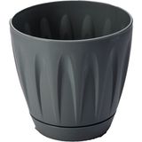 ToXA 3 Litre Antrasit Papatya Saksı Parlak Plastik Dekoratif Geçme Tabaklı Drenajlı Çiçek Saksısı No2 - 3L