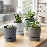 ToXA 4 Adet 0,5 Litre Begonya Saksı Seti 9cm Mat Plastik Drenajlı Tabaklı Çiçek Saksısı Set - Renkli - 0,5L Set