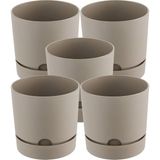 ToXA 4 Adet 1 Litre Begonya Saksı Seti 12cm Mat Plastik Drenajlı Tabaklı Çiçek Saksısı Set - Bej - 1L Set