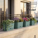 ToXA 4 Adet 5.5 Litre Yeşil Begonya Balkon Saksı Dekoratif Tabaklı Izgarasız Mat Plastik Saksı