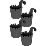 ToXA 4 Adet Akasya Tekli Kolay Askı Saksı Seti 1,5 Litre Antrasit Gri Askılı Balkon Çit Saksısı Set 15CM - 4x1,5L